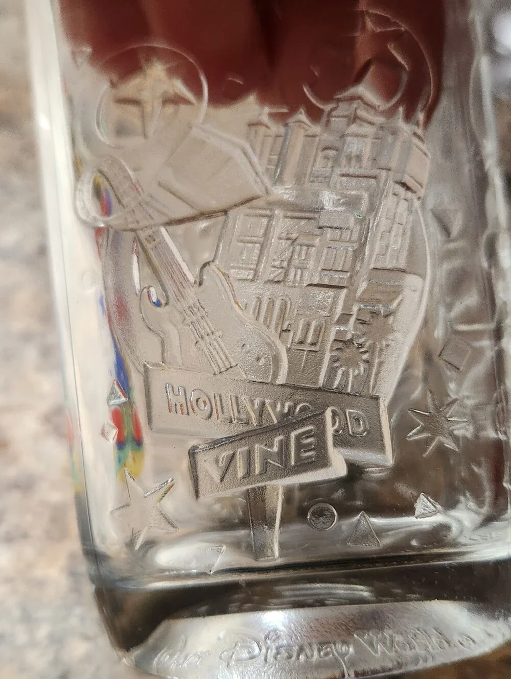 Disney Clear Glass Tumbler Set with Red, Yellow & Blue Character Artwork